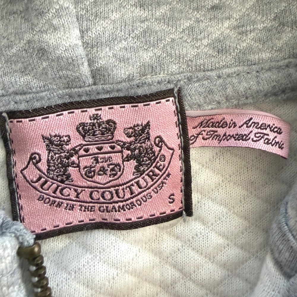 Vintage Juicy Couture Gray Quilted Puff Shoulder Zip Up Hoodie Y2K Size Small - Picture 3 of 13